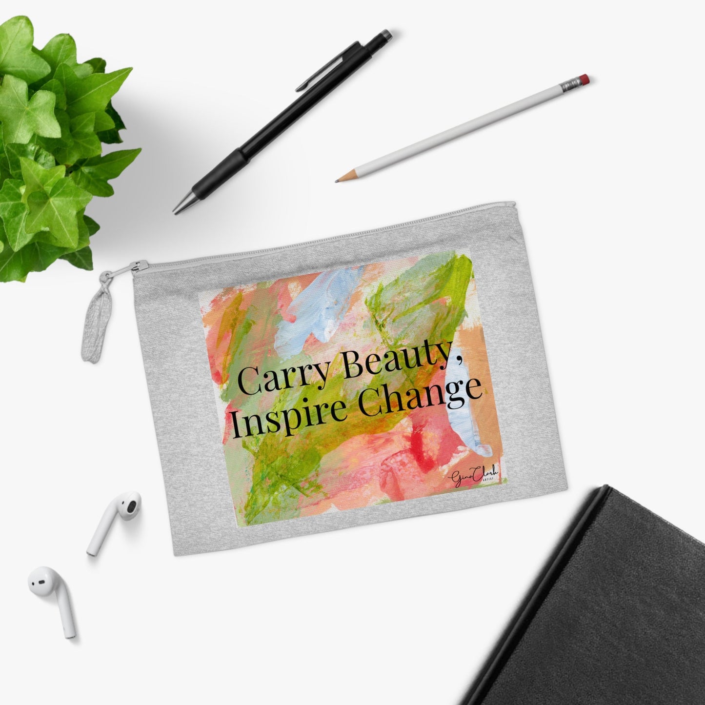 "Carry Beauty, Inspire Change" Eco-Friendly Zippered Art Case - Gina Clark Fine Art